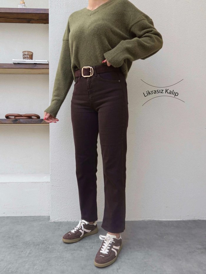 Acı Kahve Paça Kesik Orj Jean Pantolon